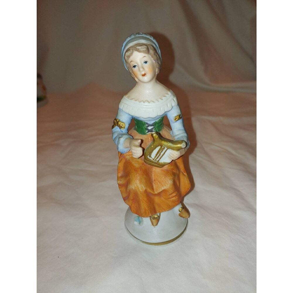Vintage Porcelain Lady Musician with Harp